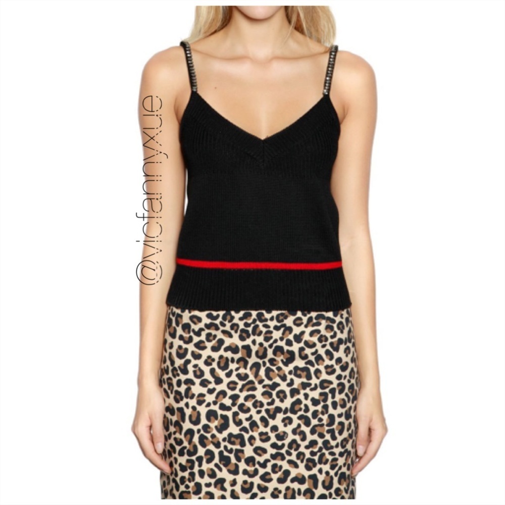 N21 black crystal embellished strap knit tank top 2